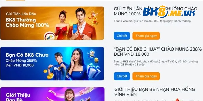 Top các chương trình khuyến mãi tại BK8